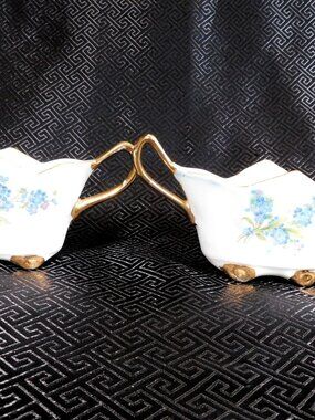 Unmarked Blue Floral Sugar Bowl and Creamer # 24397